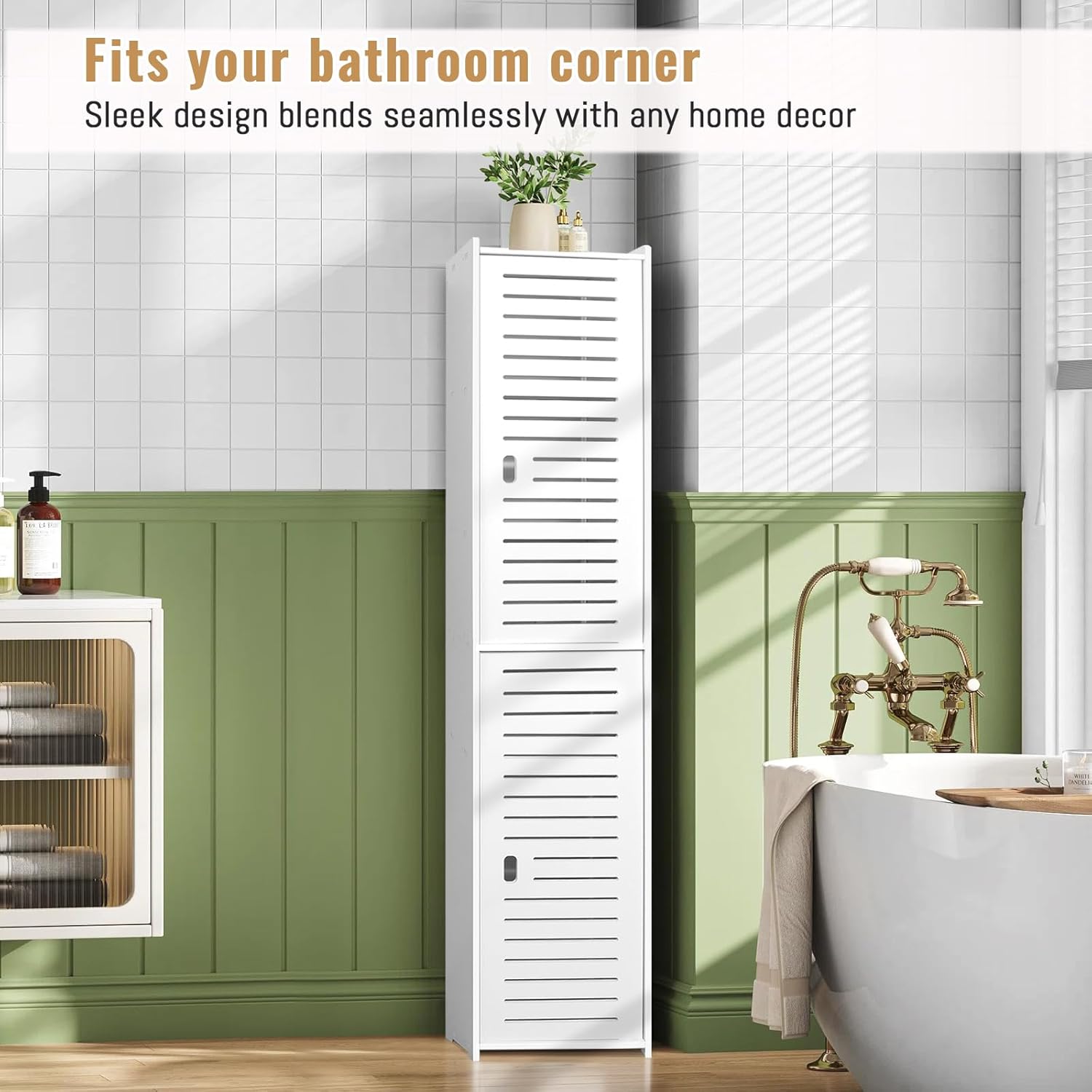 Tall Bathroom Storage Cabinet 5 Shelf Floor Unit White