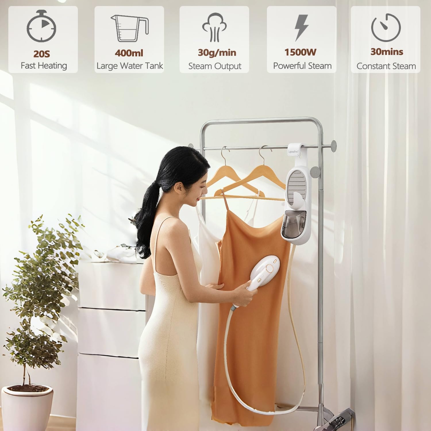Handheld Clothes Steamer 1500W 400ml Tank 3 Modes Fast Heat