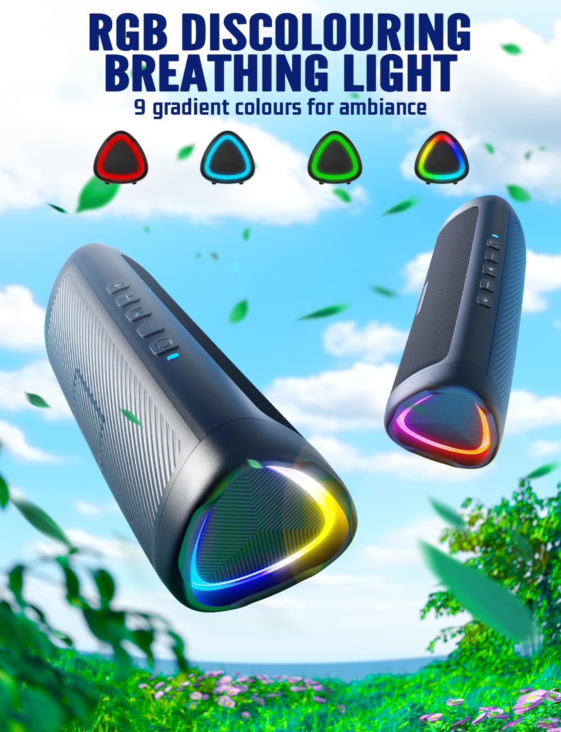 Portable Bluetooth Speaker 30W RGB Lights IPX7 Bass 24H