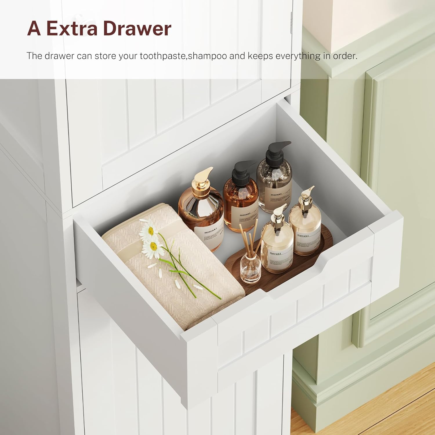 Tall Bathroom Storage Cabinet 40cm Wide Drawer Shelves White