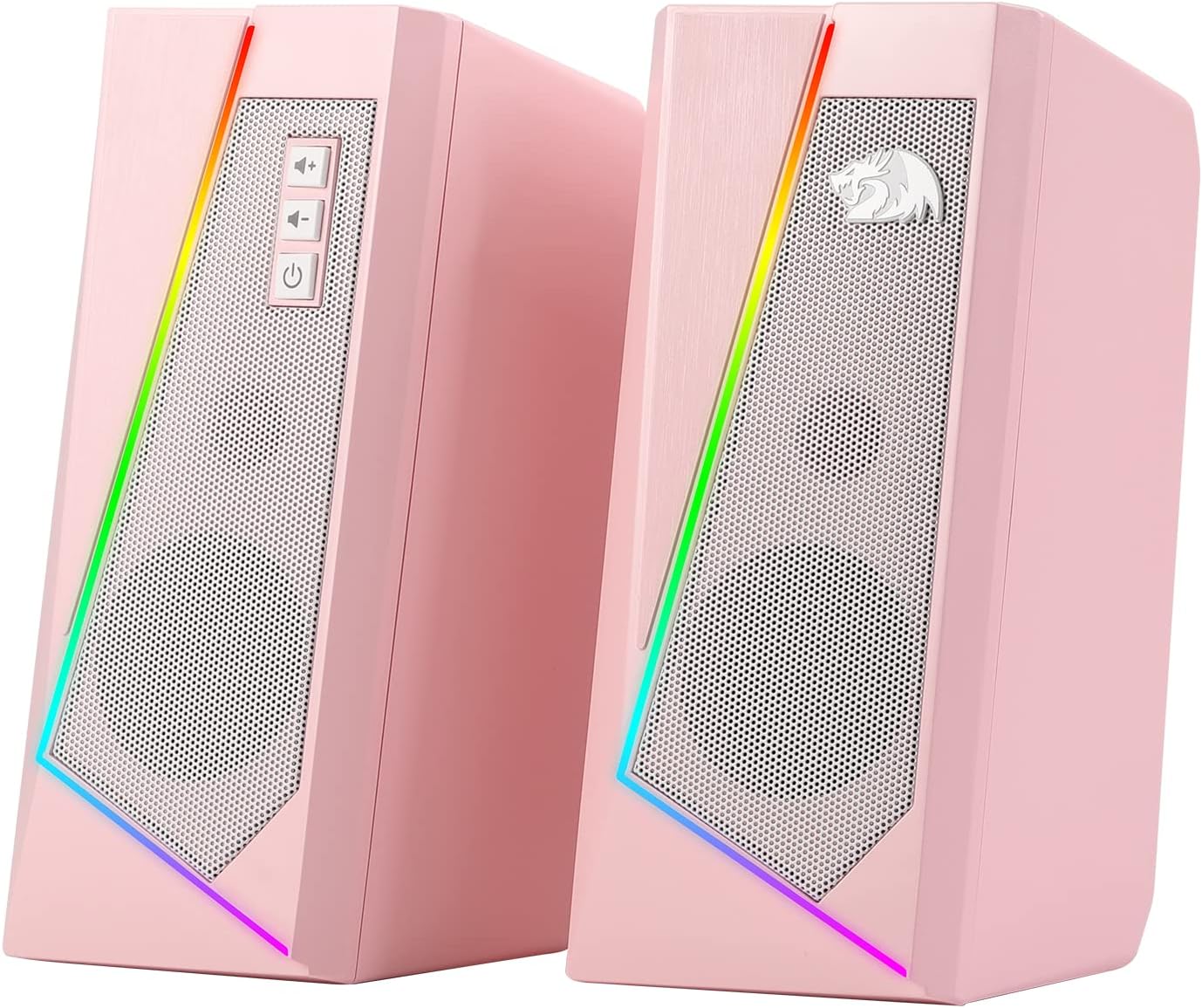 PC Speakers RGB Stereo USB Powered Desktop Audio Pink Bass