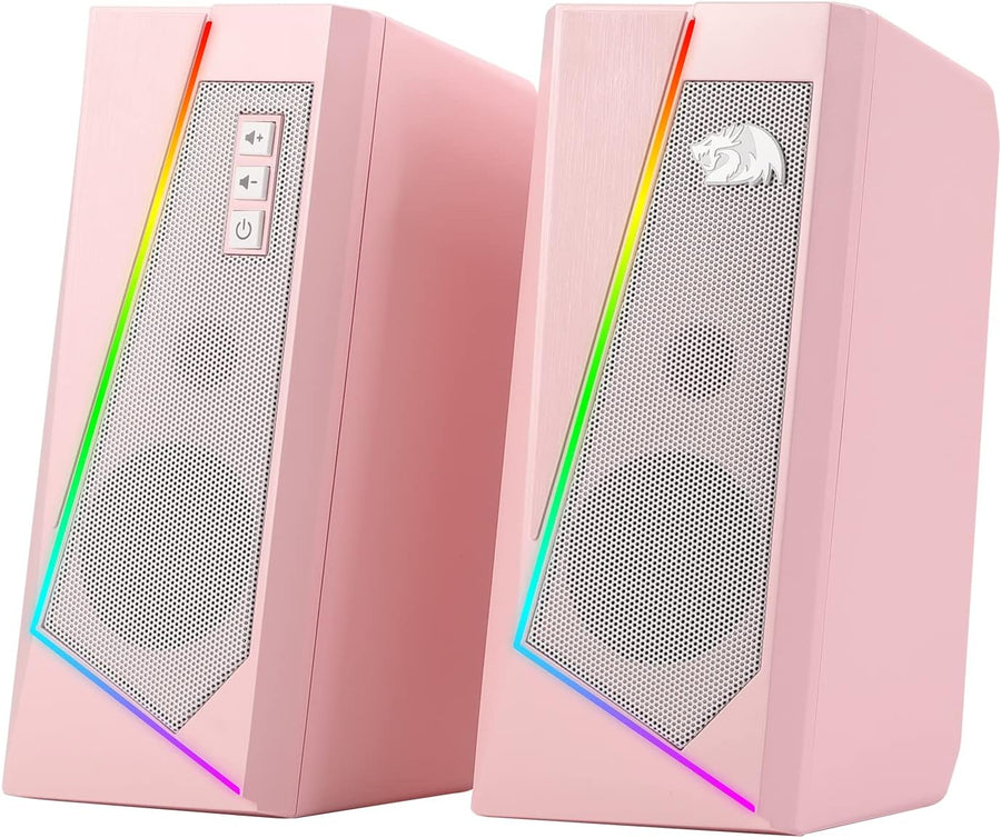 PC Speakers RGB Stereo USB Powered Desktop Audio Pink Bass