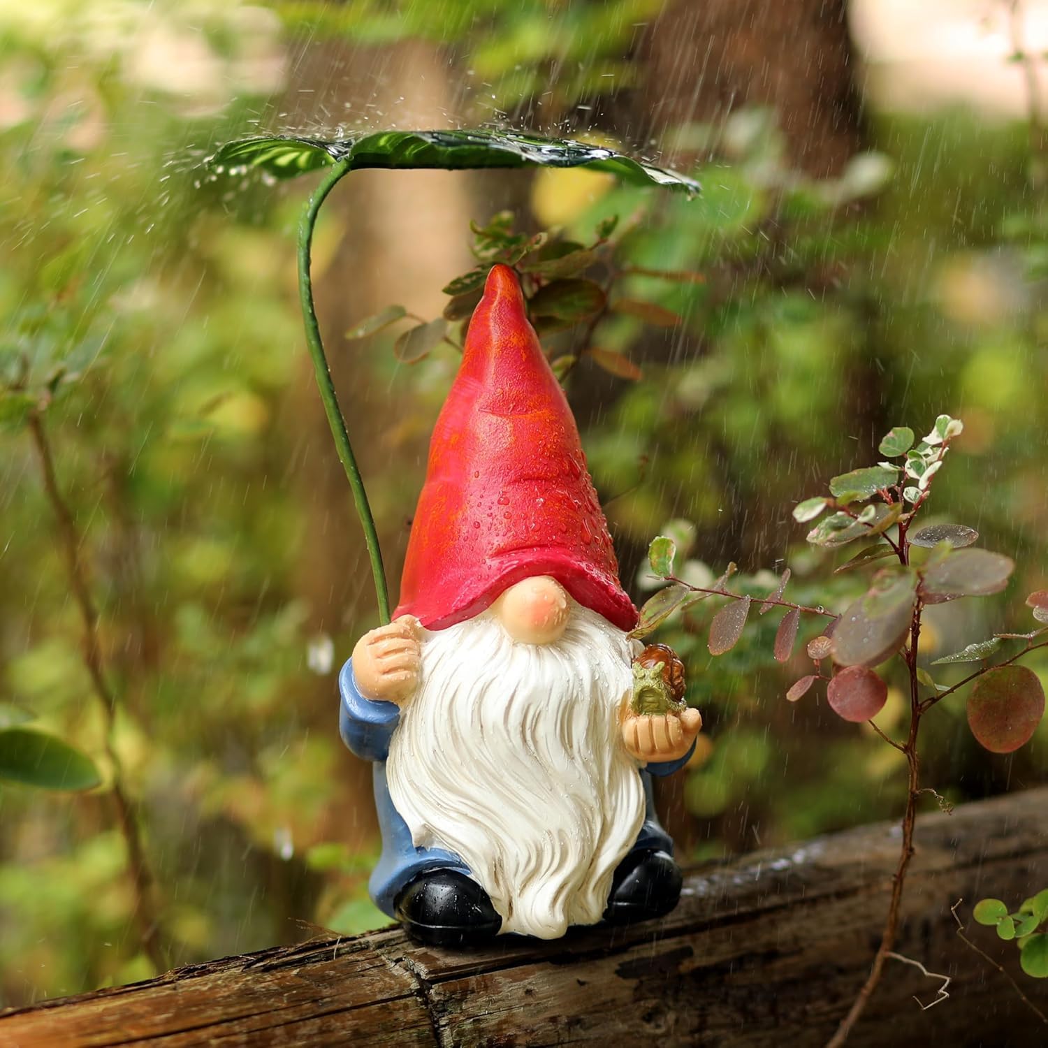 Garden Gnome Statue Leaf Umbrella Figurine Outdoor Patio Yard Decor