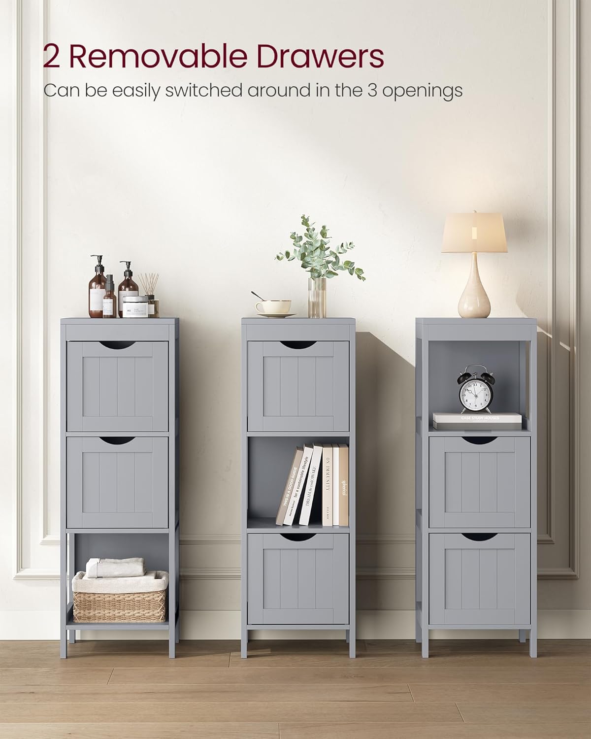 Bathroom Storage Cabinet Grey 2 Drawers Shelf Unit