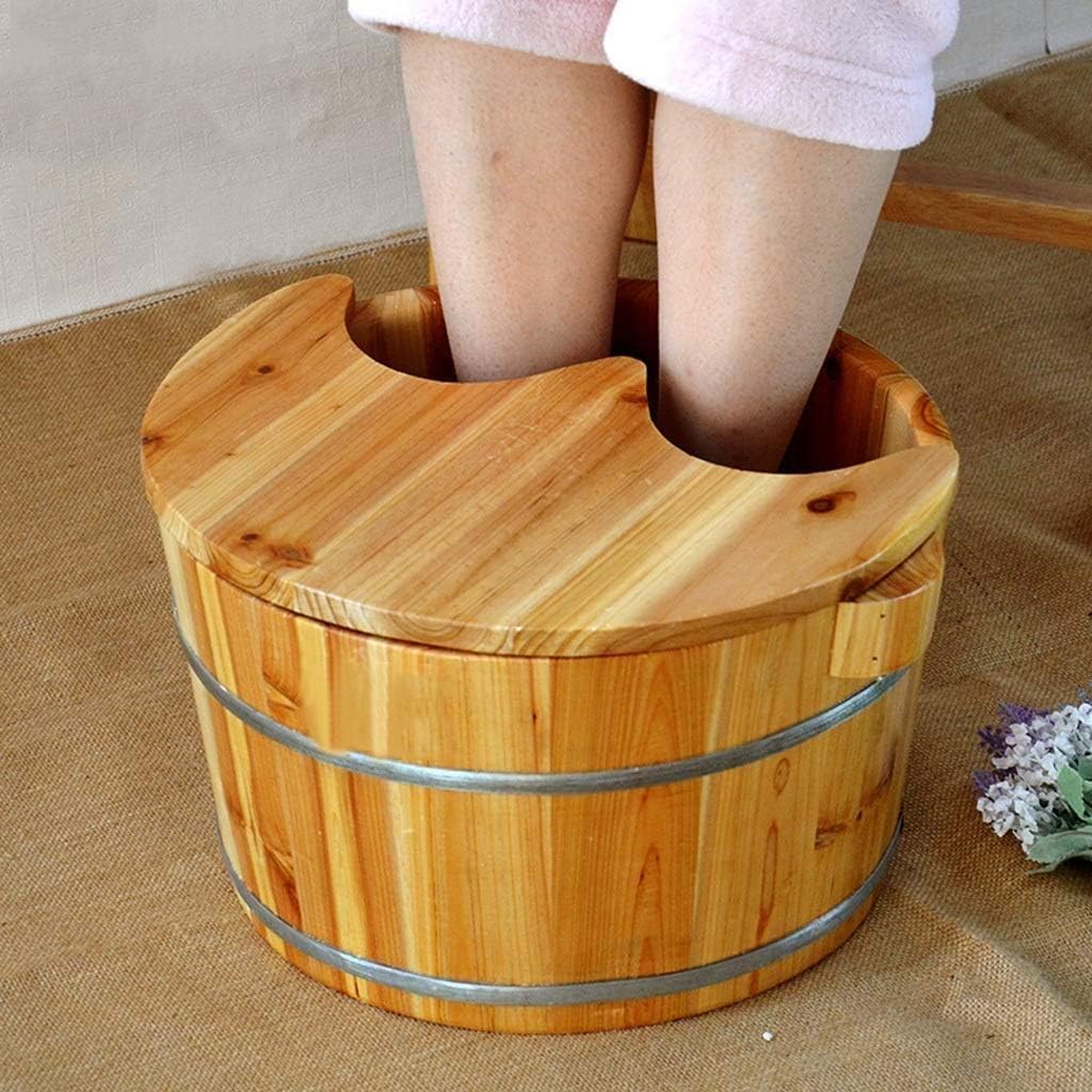 Wooden Foot Bath Barrel Solid Wood Spa Tub Lid Massage Soak