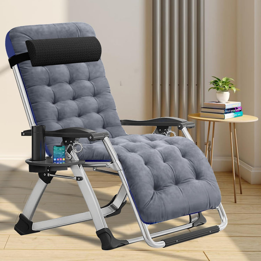 Zero Gravity Recliner Chair Folding Sun Lounger Grey