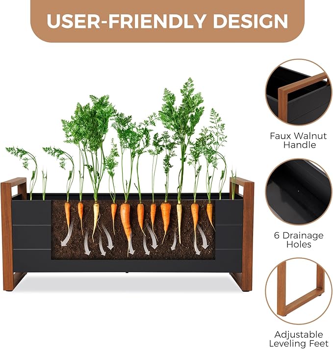 Metal Raised Garden Planter Bed 100cm Green with Drainage