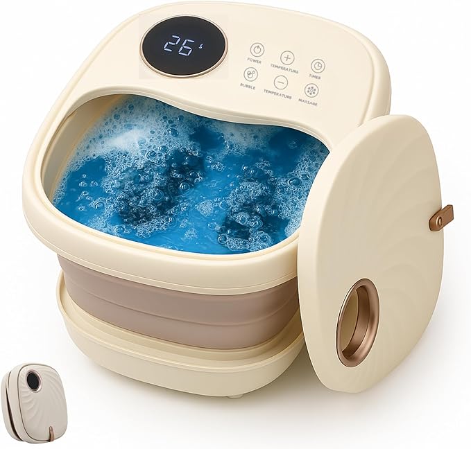 Foldable Foot Spa Bath Heat Shiatsu Bubble Massage LED Remote