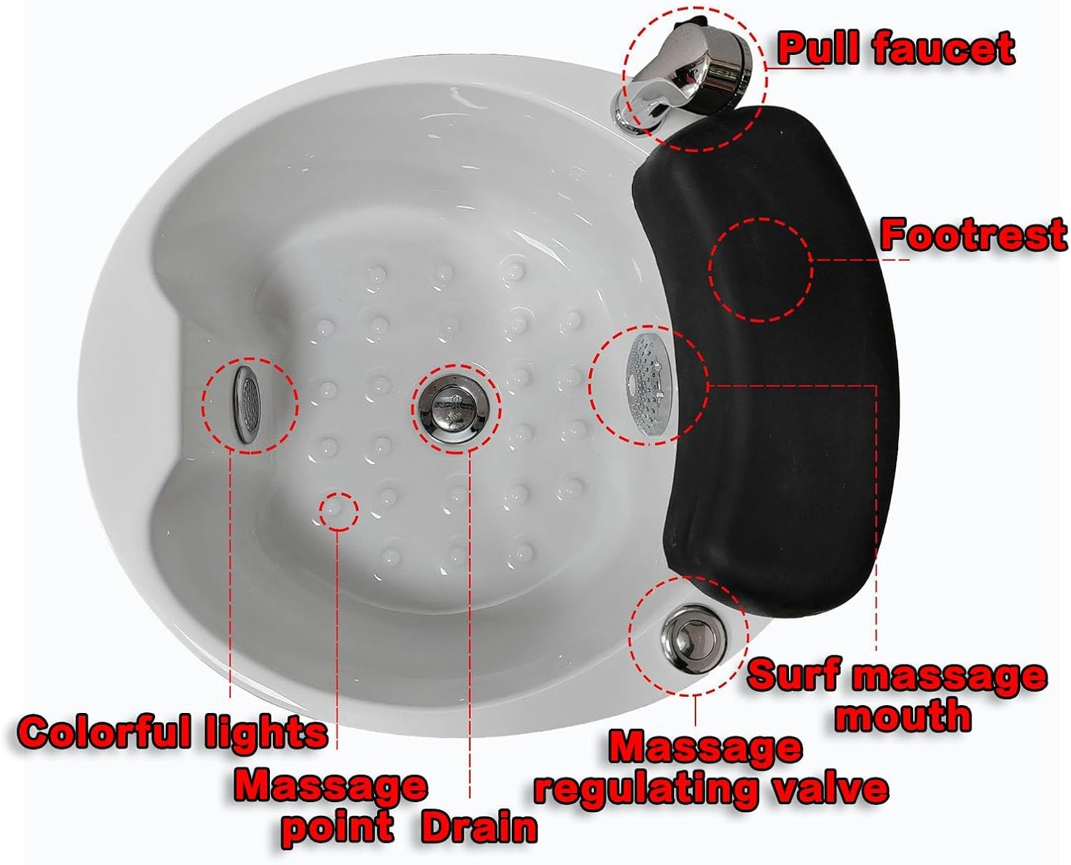 Heated Foot Spa Bath Massage Pedicure Basin LED Light Salon