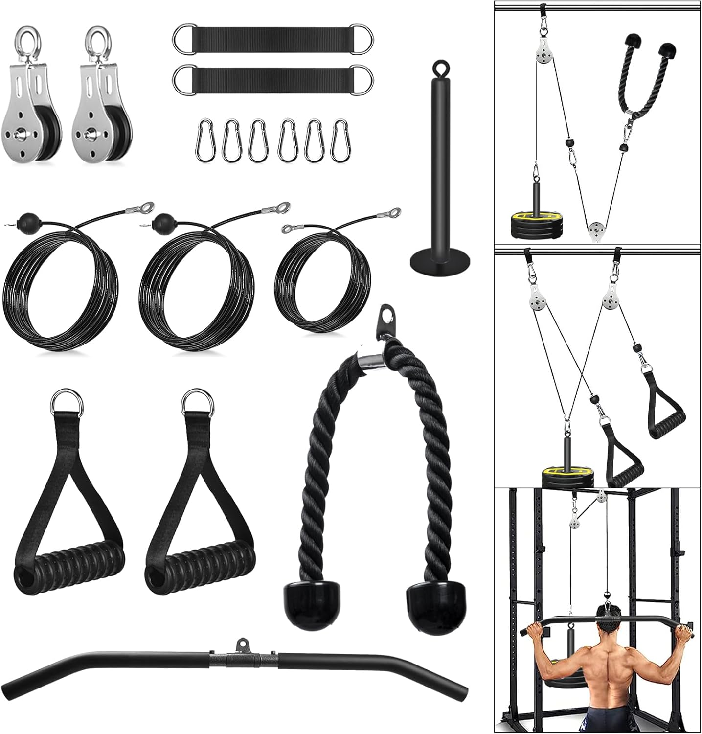 Home Gym Cable Pulley System Lat Pulldown Arm Workout Trainer Kit