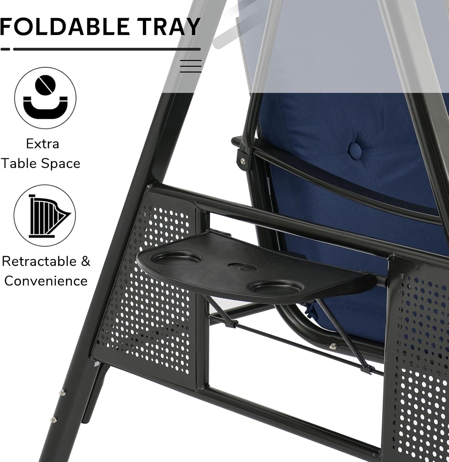 3 Seater Garden Swing Chair Canopy Side Tables Blue