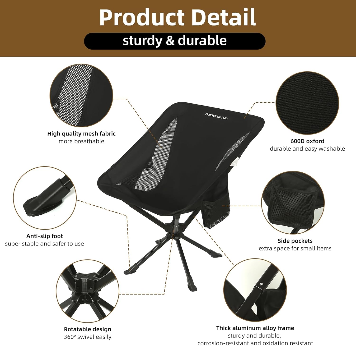 360 Swivel Camping Chair Lightweight Folding Seat