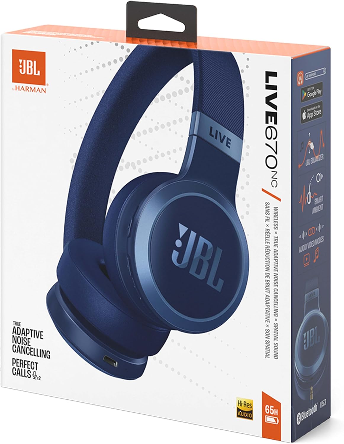 Wireless Noise Cancelling On Ear Headphones 65 Hour Battery 40mm Drivers Blue
