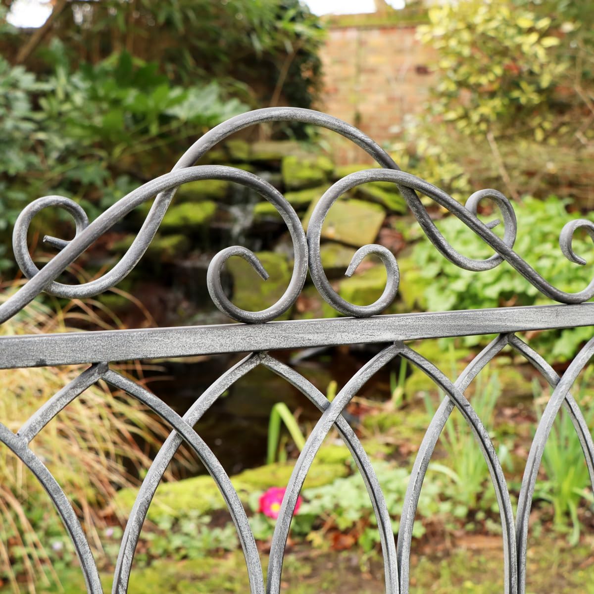 Ornate Metal Garden Bench Distressed White Patio Seat