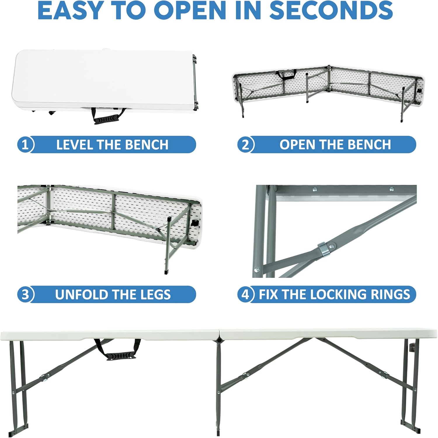 Set of 2 Folding Garden Benches 6ft Portable Party Seats
