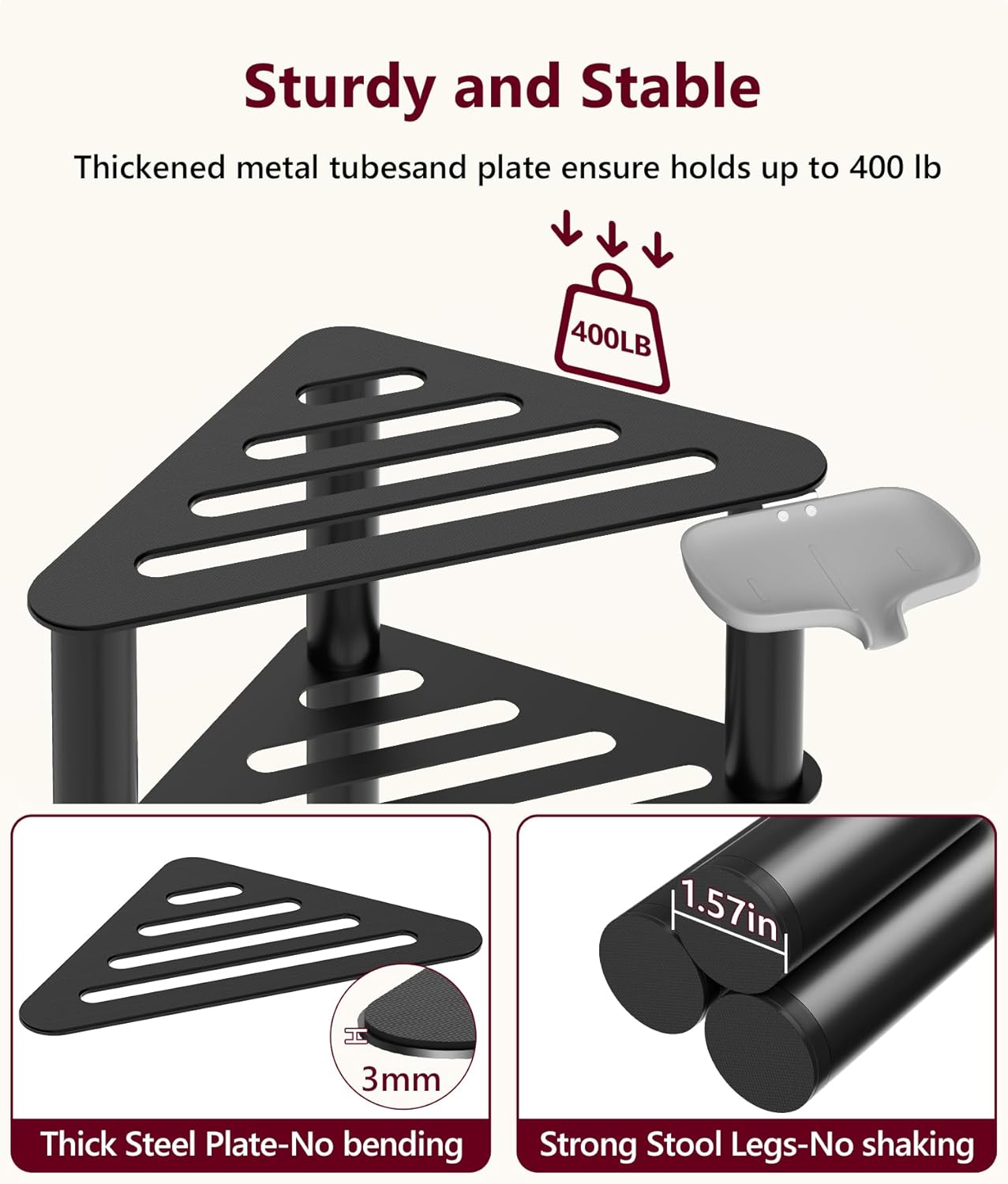 Corner Shower Stool Foot Rest Bench Metal Waterproof Non Slip