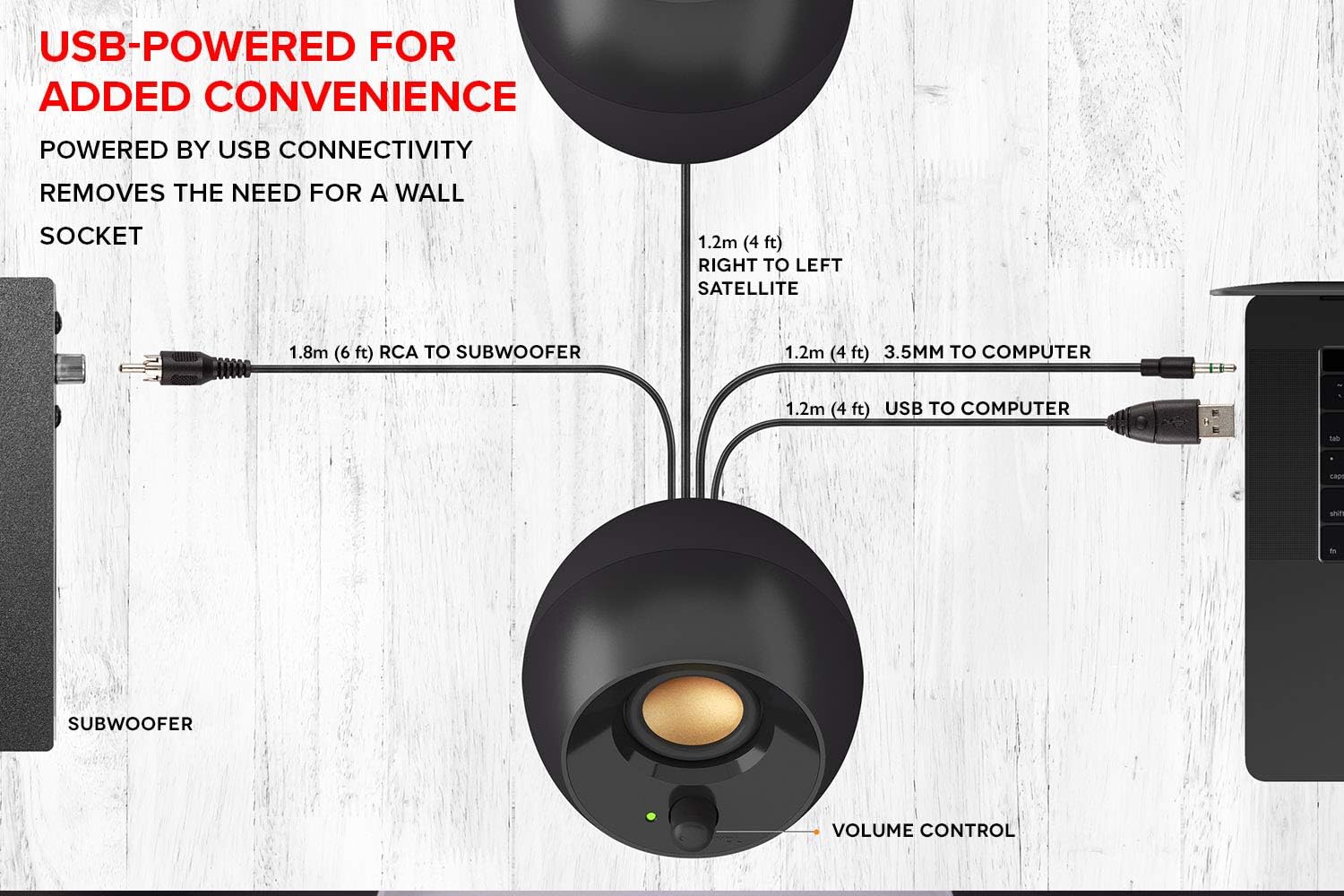 2.1 USB Desktop Speakers with Subwoofer 8W RMS PC Laptop Stereo Sound