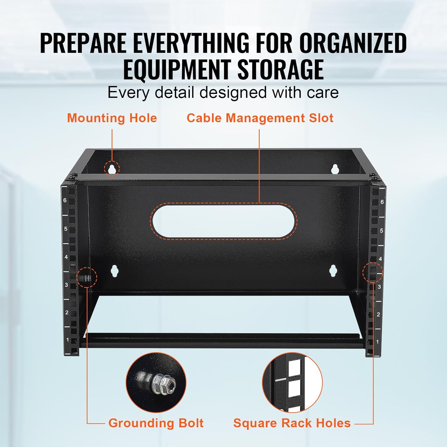 6U Wall Mount Network Rack 19 Inch 14 Inch Steel Bracket