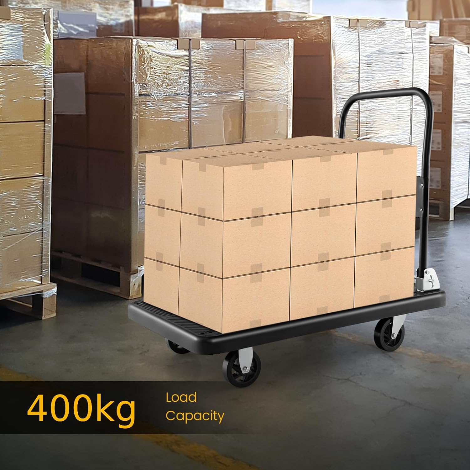 Folding Push Cart Dolly 400KG Flatbed Trolley Black