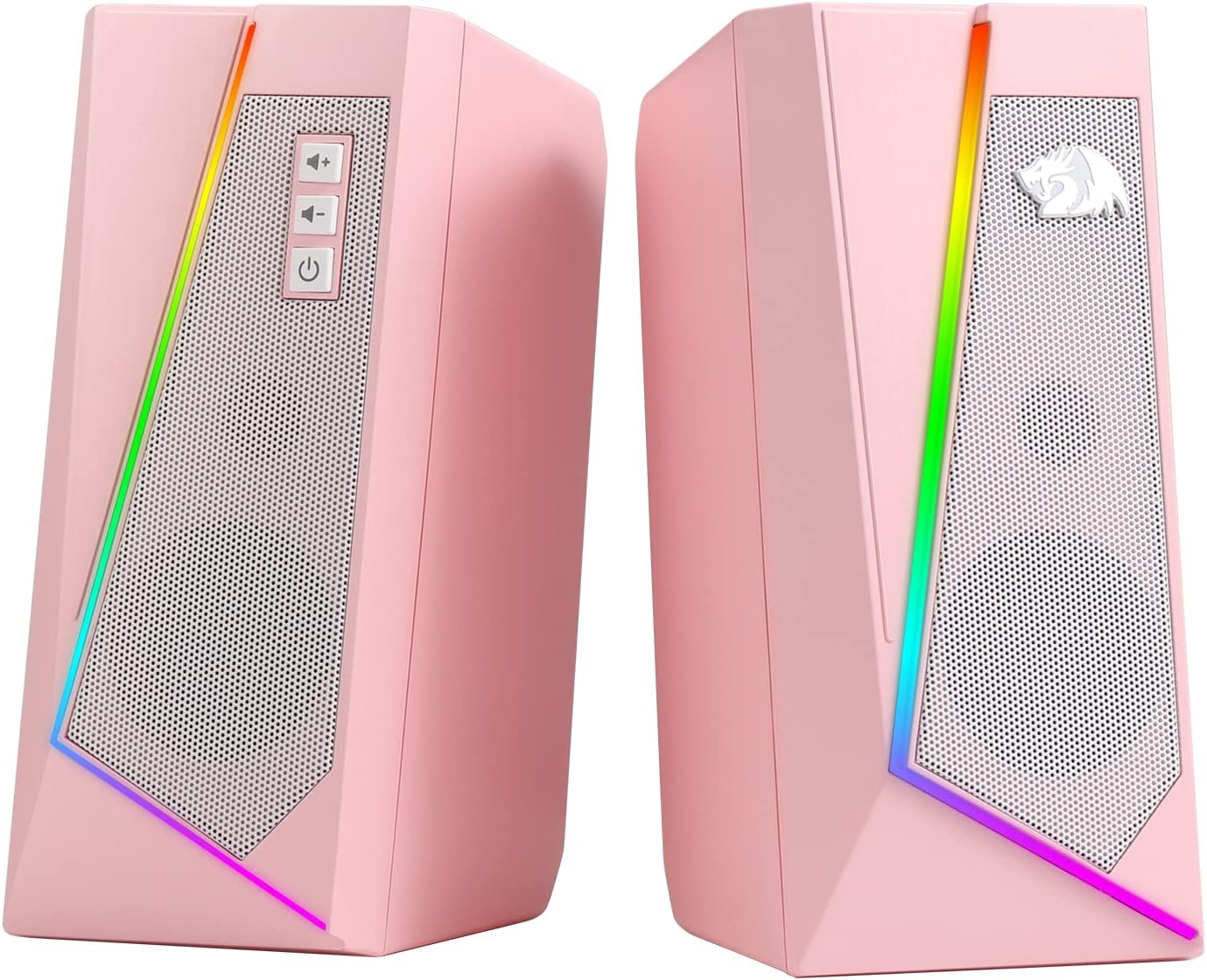 PC Speakers RGB Stereo USB Powered Desktop Audio Pink Bass