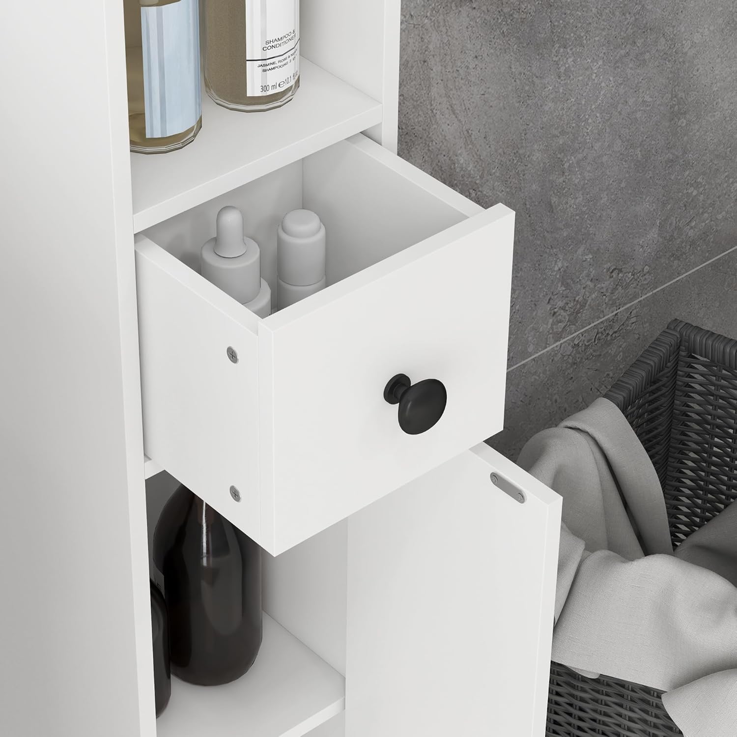 180cm Slim Bathroom Storage Cabinet 4 Shelves 2 Doors White