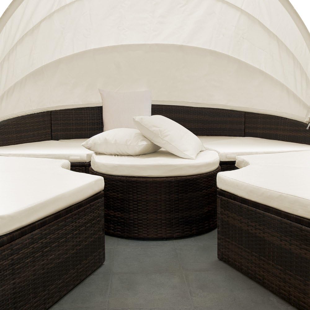 Garden Sun Island Lounger Set with Canopy Brown Cream