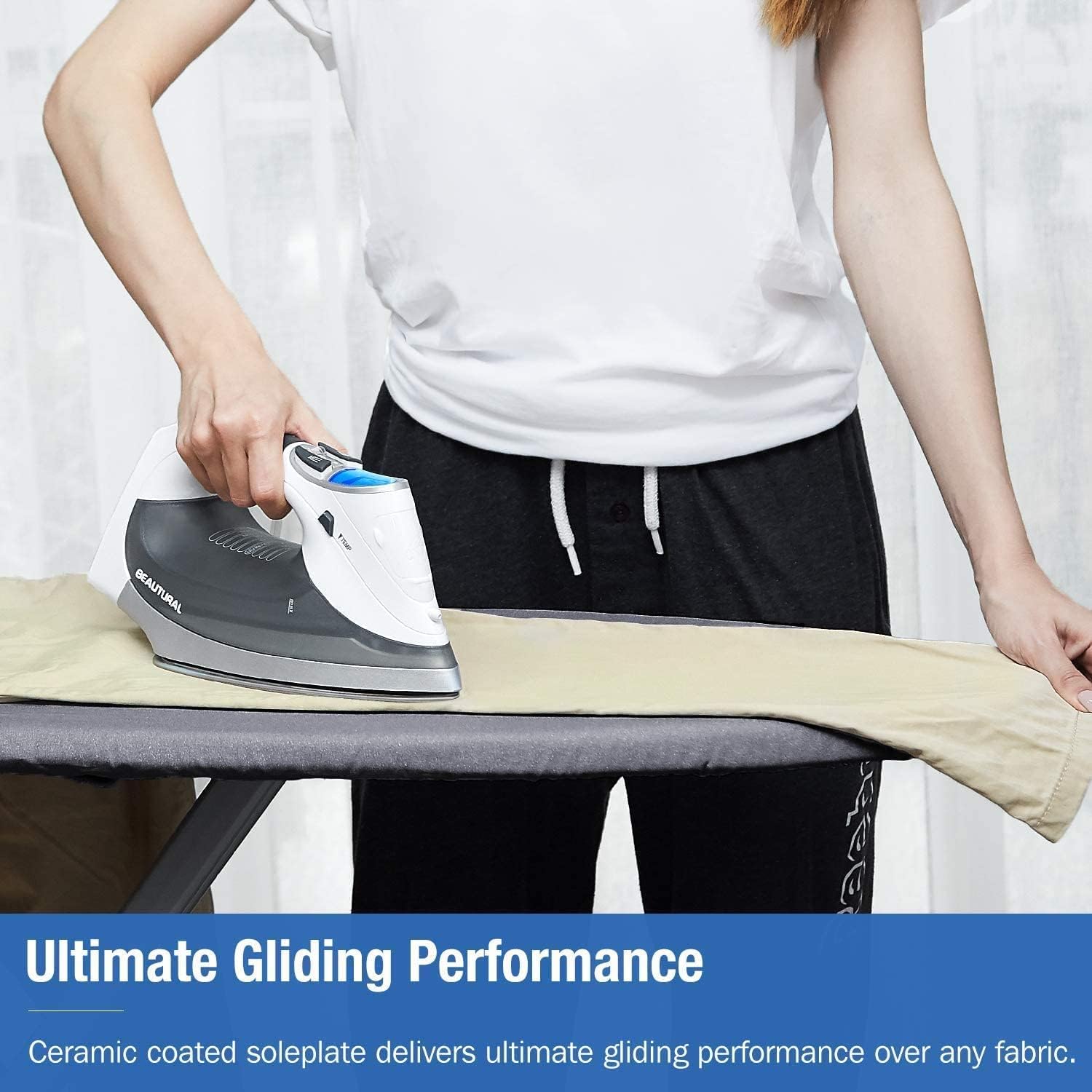 2400W Steam Iron LCD Display Ceramic Soleplate 340ml Tank