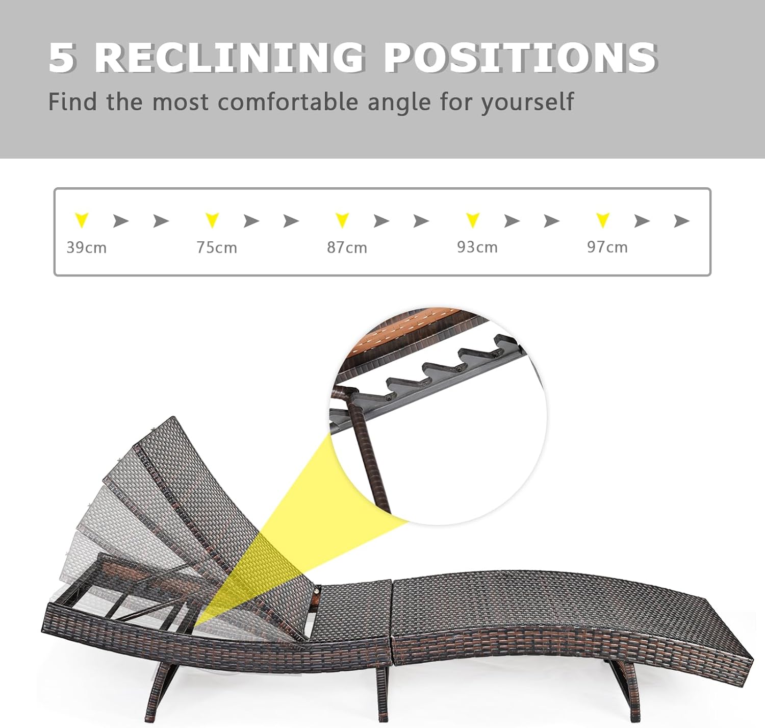 Folding Rattan Sun Lounger 5 Position Cushion White