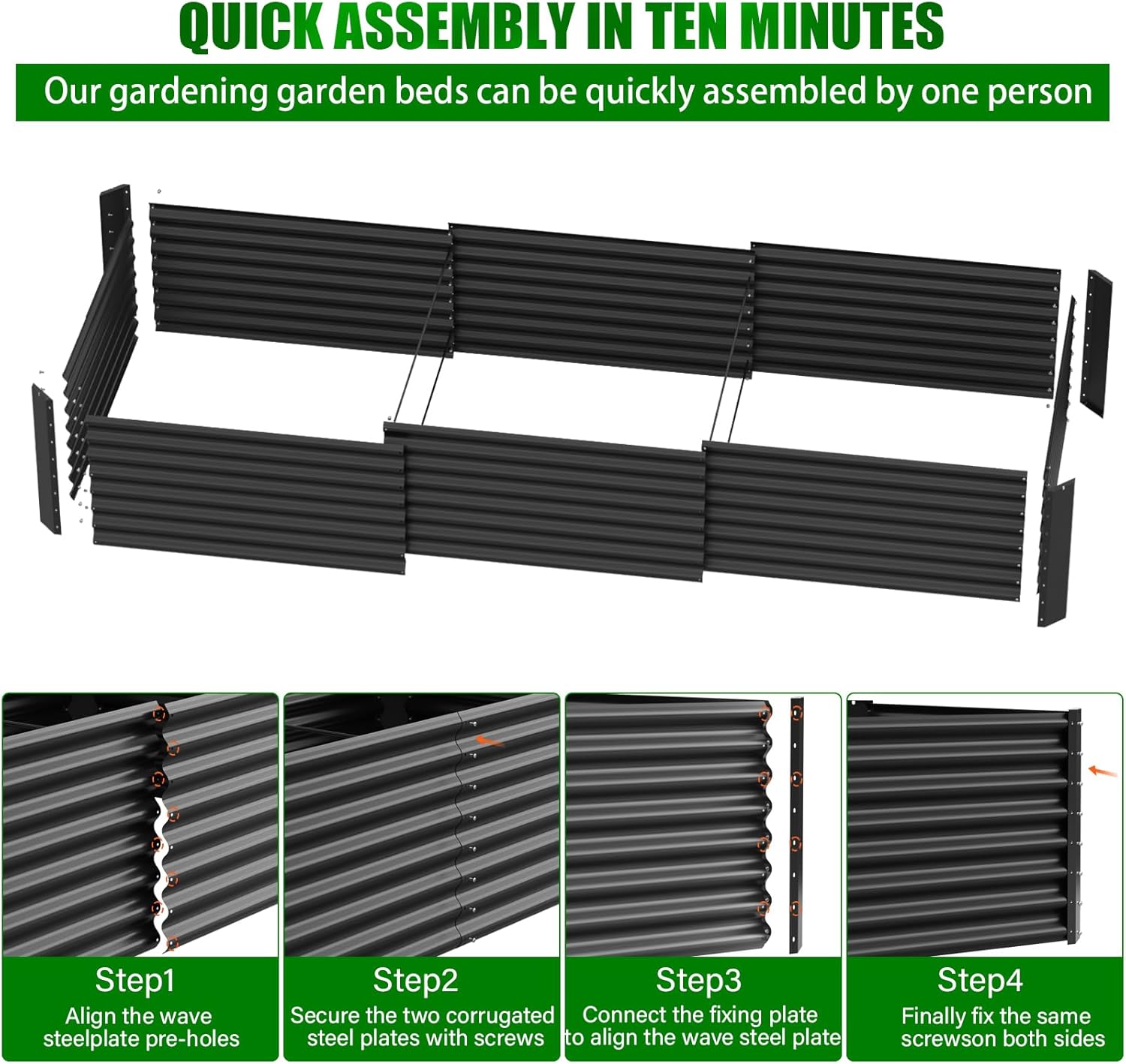Extra Large Metal Raised Garden Bed 366cm Black Steel