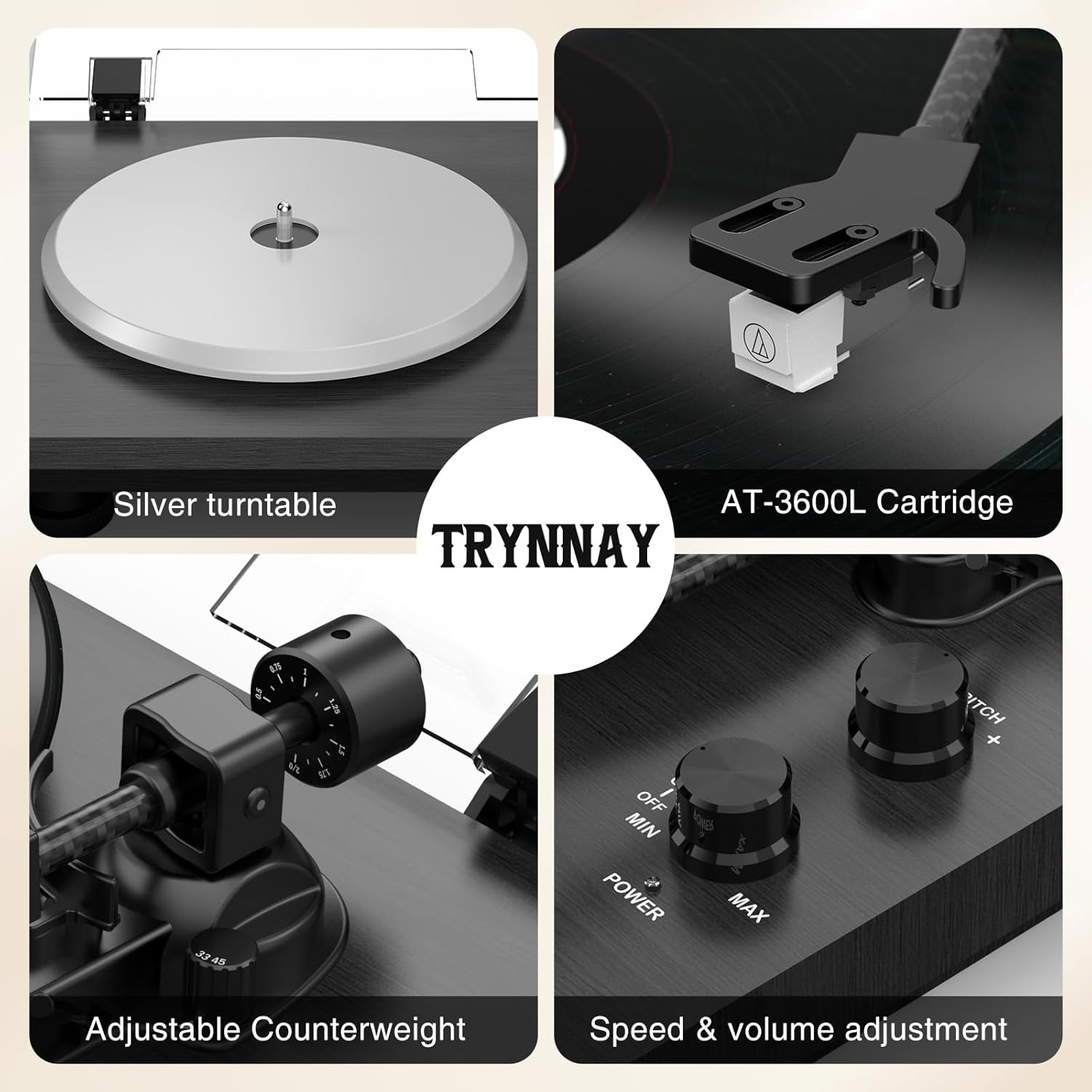 High-Fidelity Vinyl Turntable with Bluetooth, 33/45 RPM, Adjustable Counterweight
