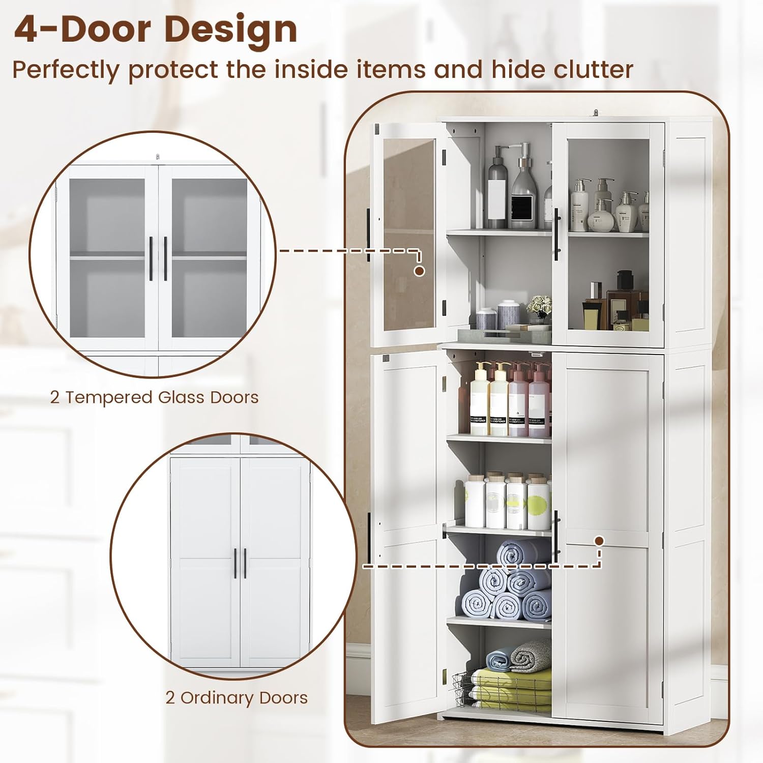 Tall Storage Cabinet White Adjustable Shelves Hook Unit