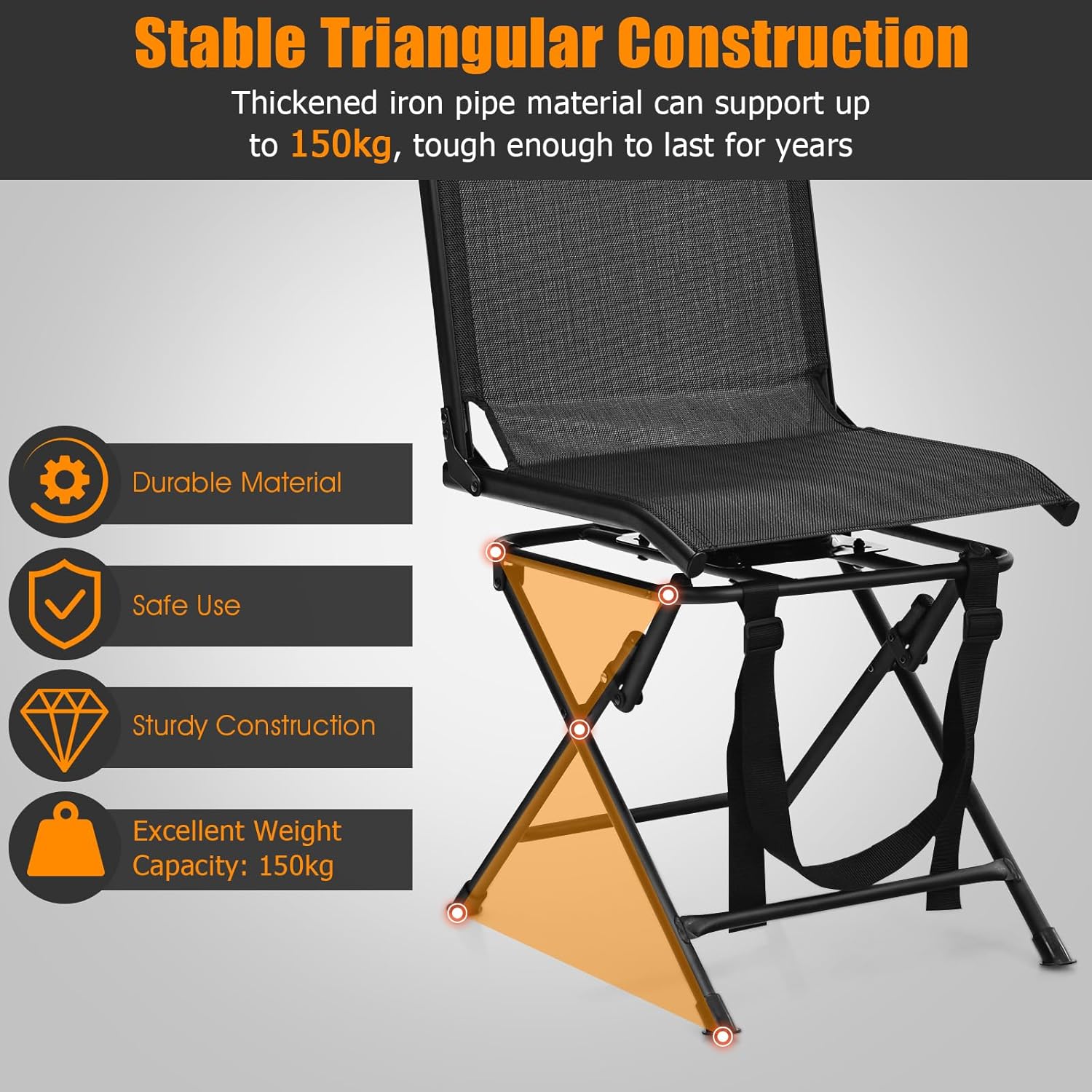 360 Swivel Folding Hunting Chair Mesh Back Portable Seat