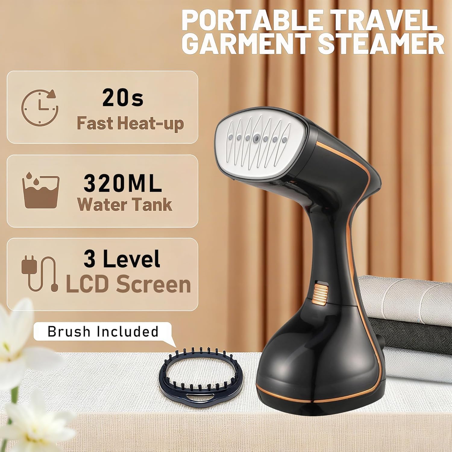 Handheld Clothes Steamer 20s Fast Heat 320ml Tank Travel Portable
