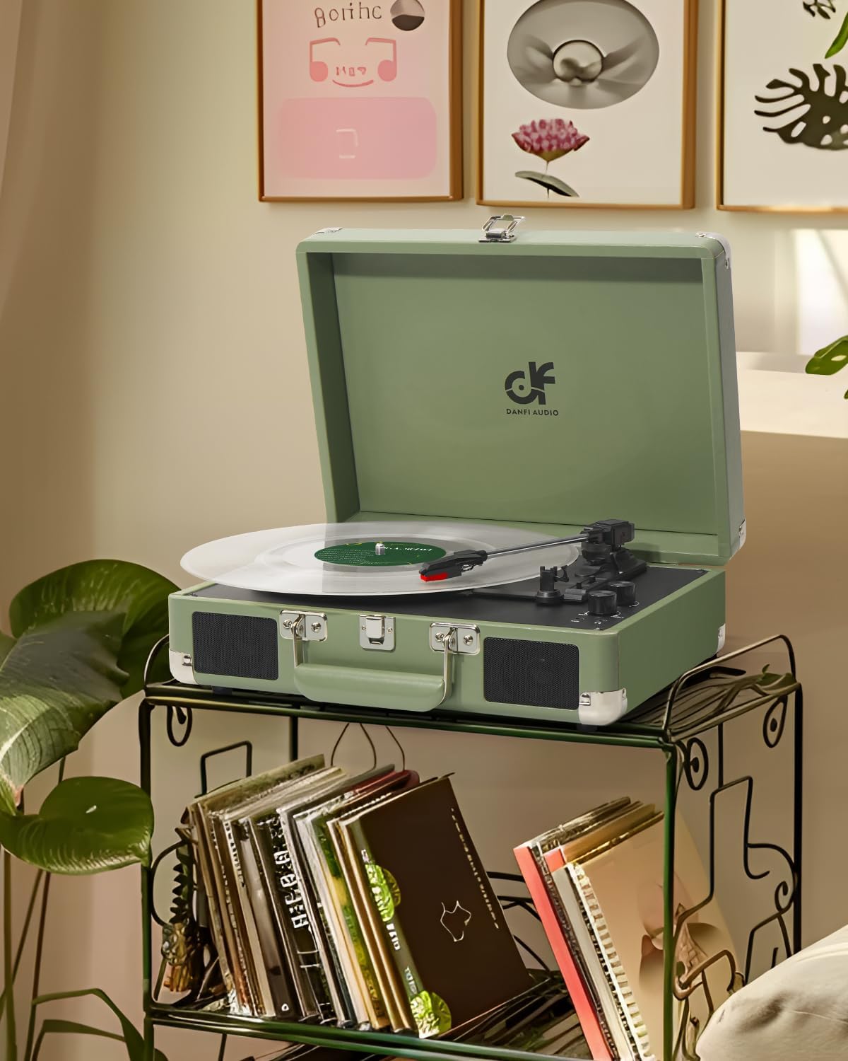 Portable Suitcase Record Player 3 Speed Sage Green
