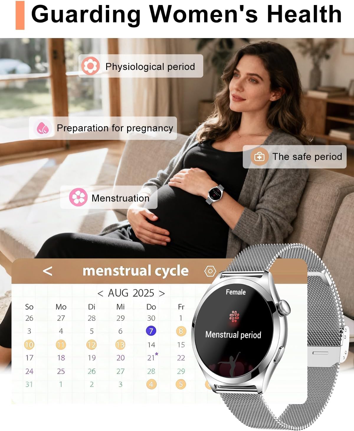 Silver Womens Smart Watch Bluetooth Calls Fitness