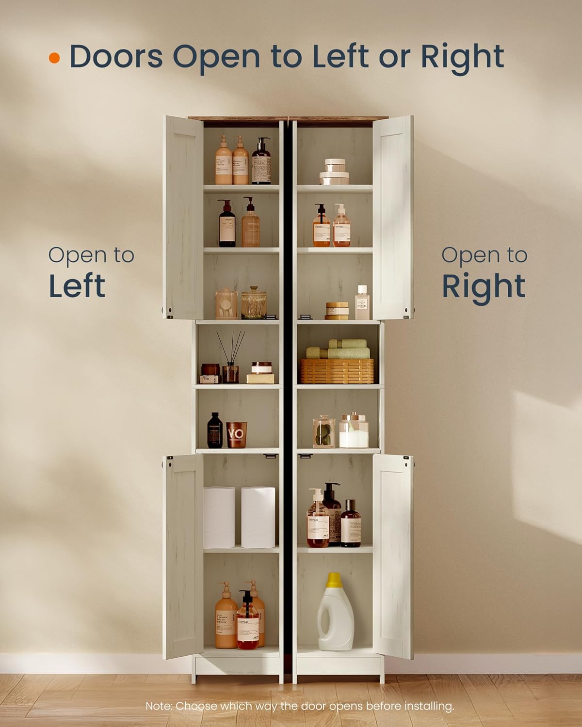 Slim Tall Storage Cabinet Rustic White Adjustable Shelves 170cm
