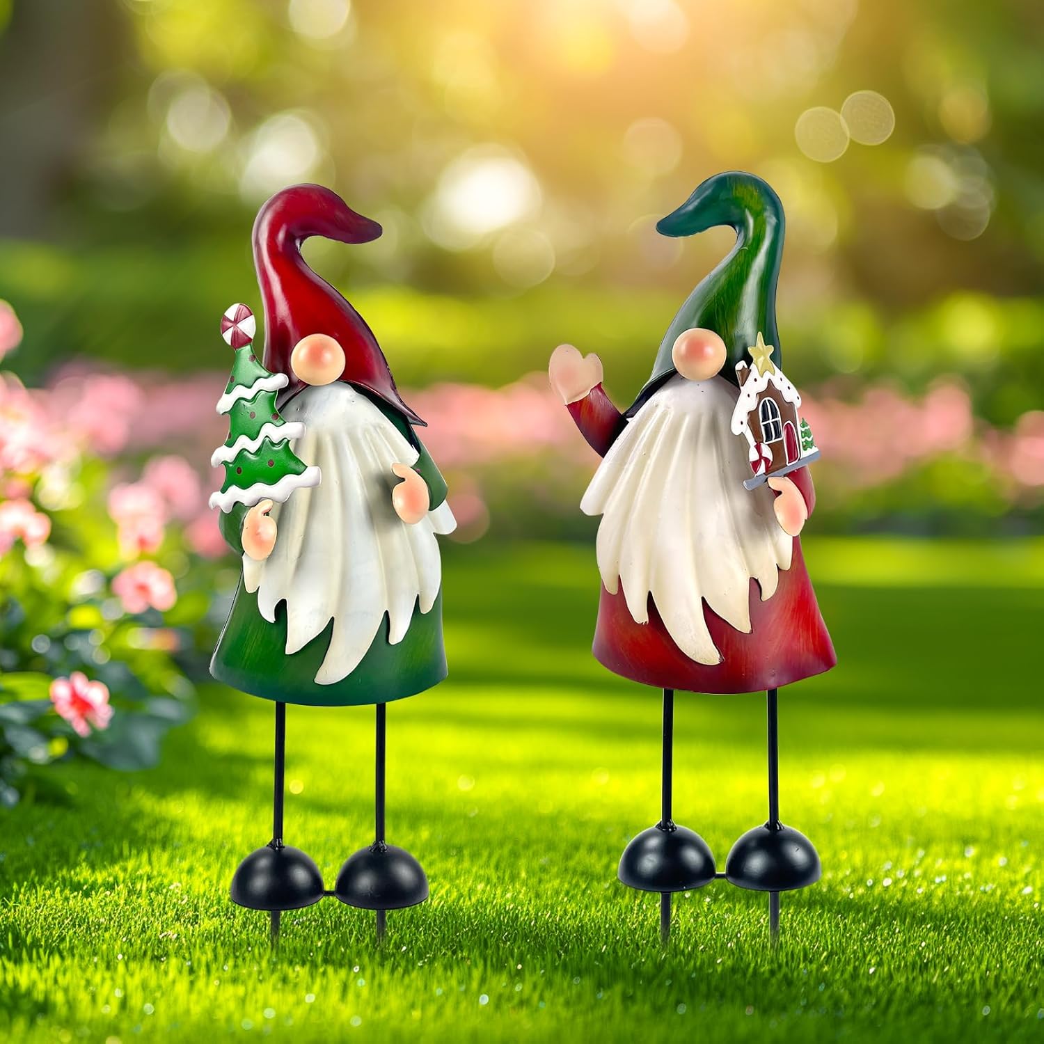 2PCS Metal Christmas Gnome Yard Art Outdoor Garden Decor 18in