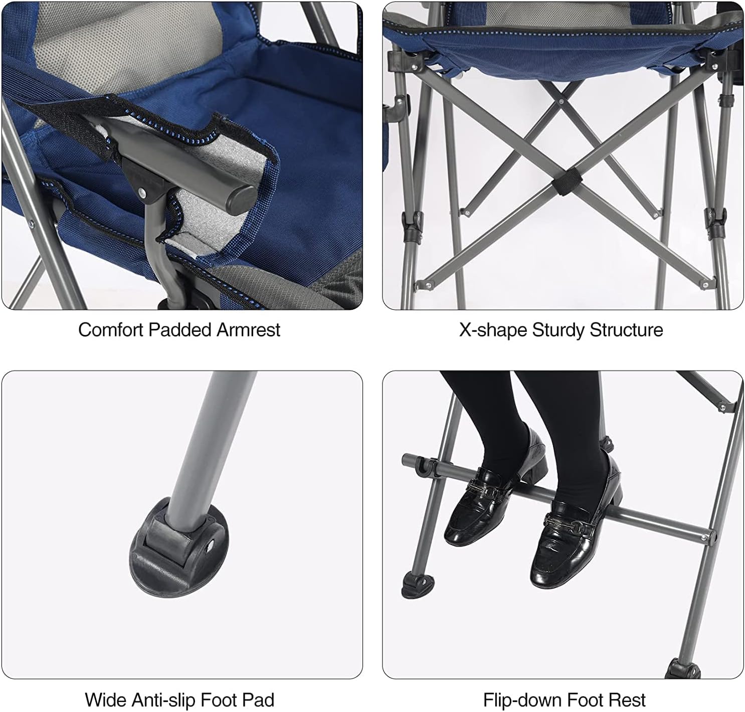 Extra Tall Folding Director Chair with Footrest Blue