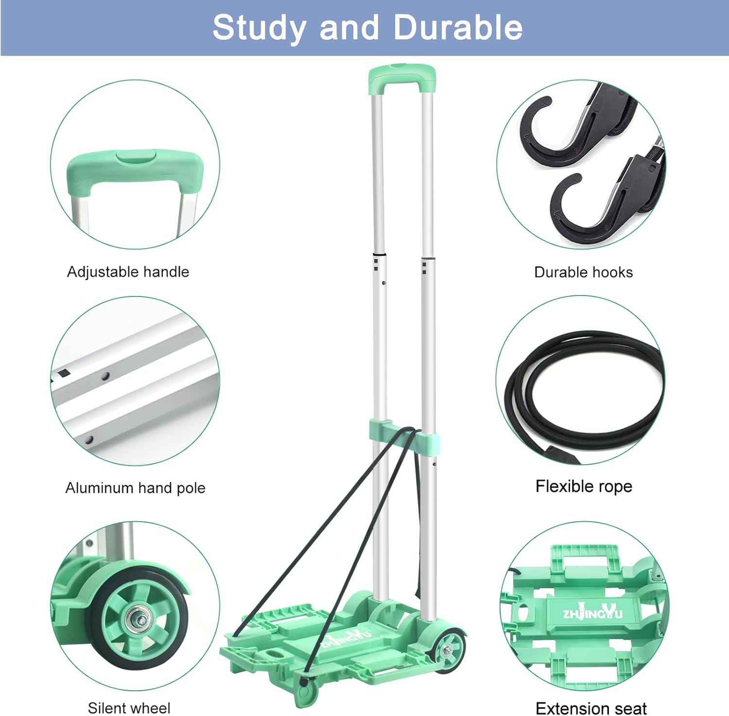 Folding Hand Truck Trolley 32KG Aluminium 2 Wheel Green