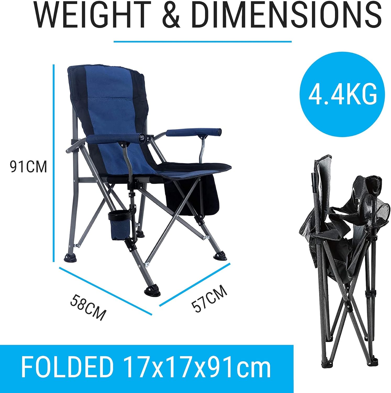 Blue Folding Camping Chair Heavy Duty Portable Seat
