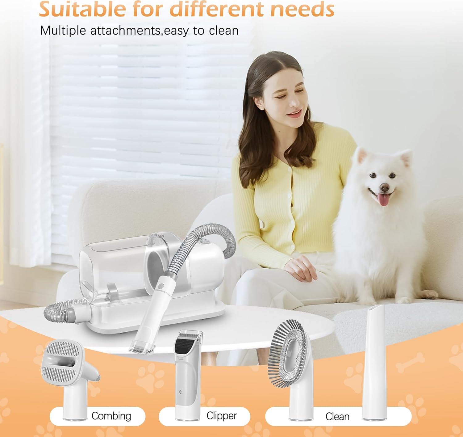 Dog Grooming Kit Vacuum 2.3L Low Noise 5 Tool Clippers Pet Hair