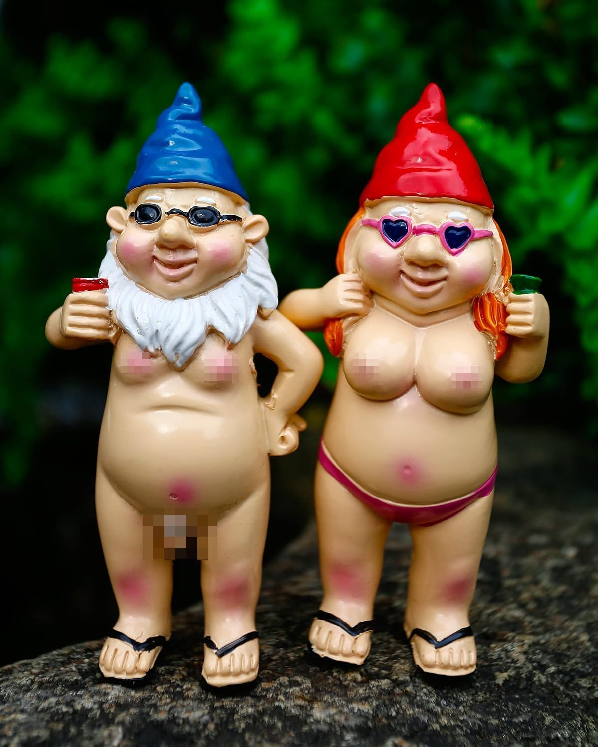 Funny Gnome Couple Statue Naughty Resin Garden Decor Outdoor
