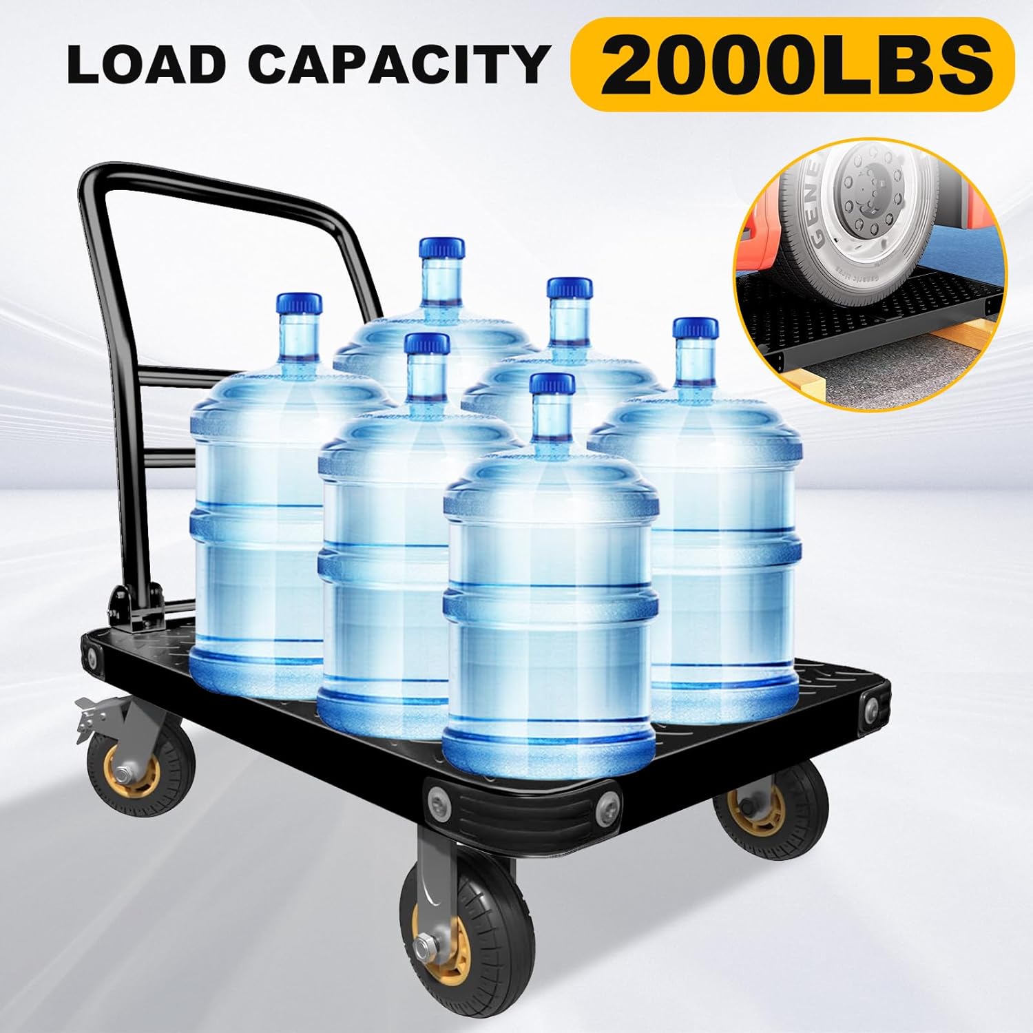 2000lbs Heavy Duty Platform Truck Flat Cart Steel Push Dolly Brake