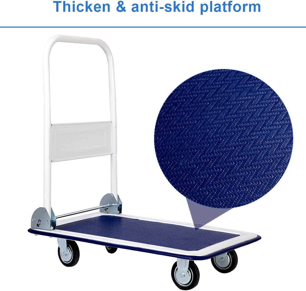Blue White Folding Platform Trolley 150KG Push Cart
