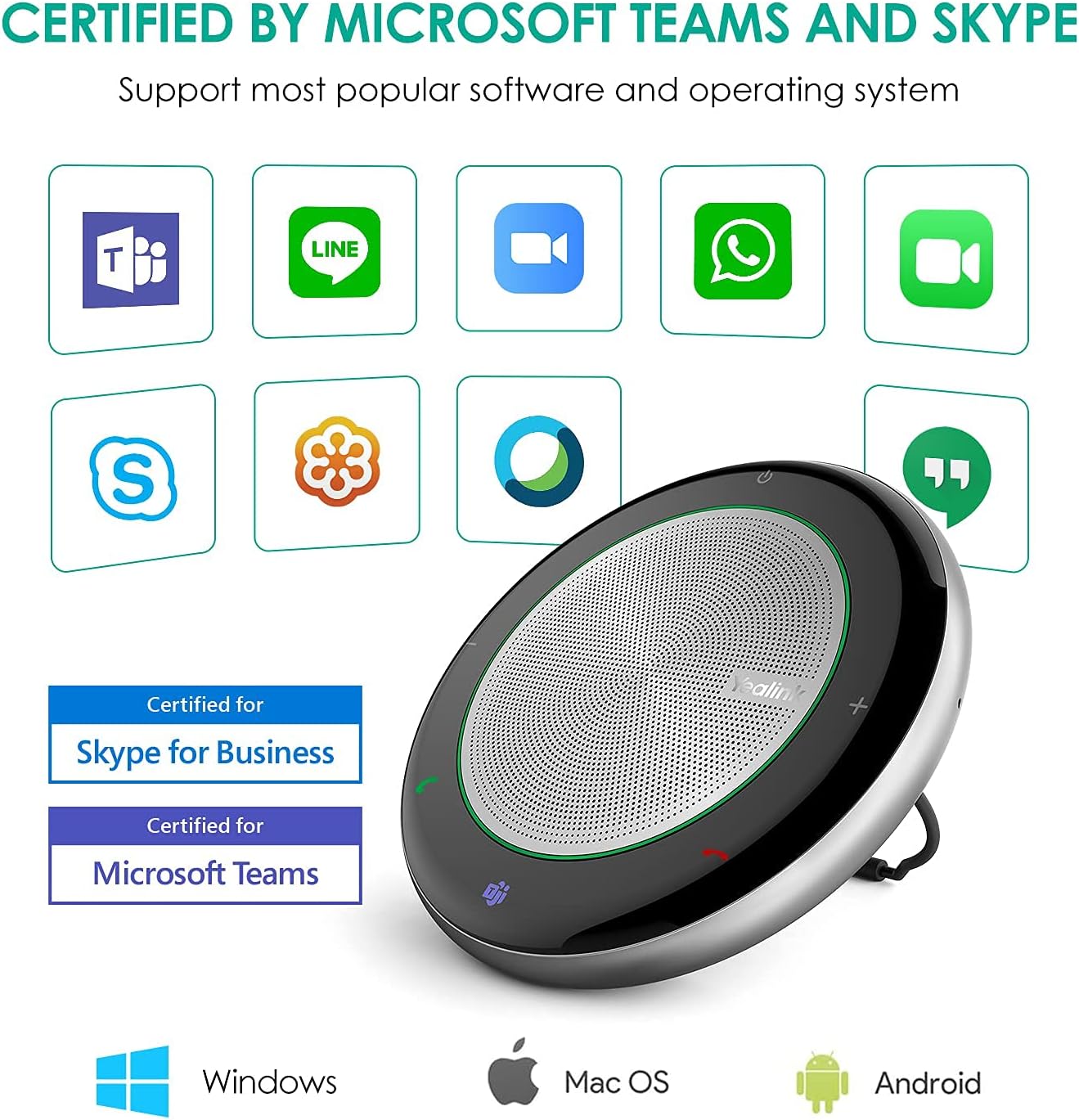 Bluetooth Conference Speakerphone USB Noise Cancelling Mic Teams