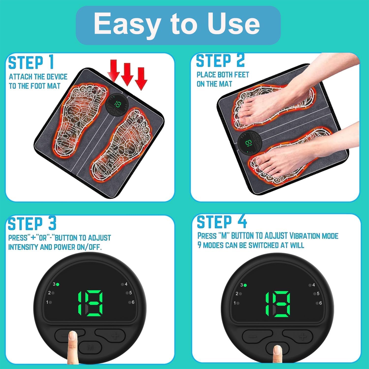 EMS Foot Massager Pad TENS Muscle Stimulator Rechargeable