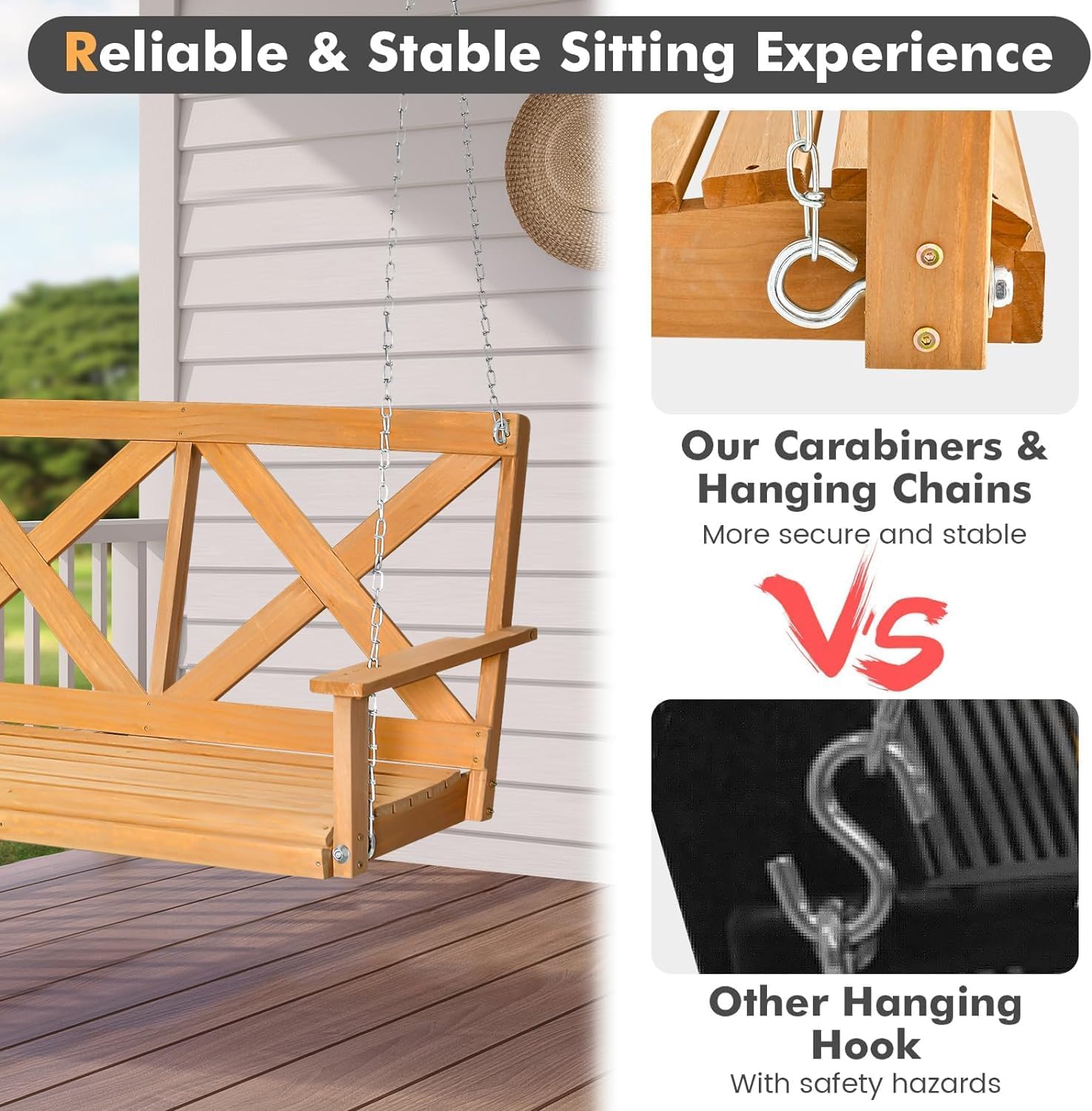 2 Seater Wooden Garden Swing Chair with Stand
