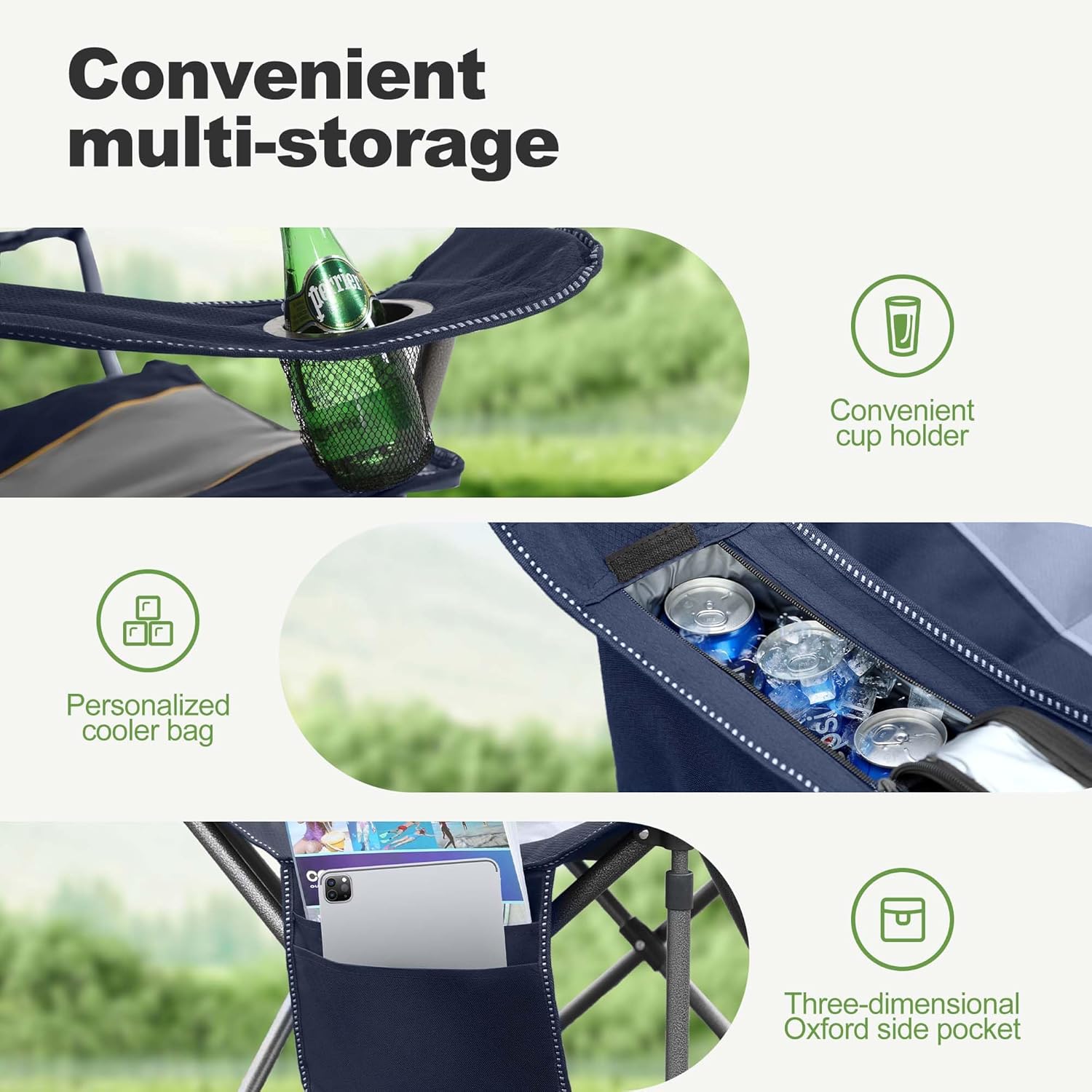 Heavy Duty Folding Camping Chair 200kg Padded Cooler Blue
