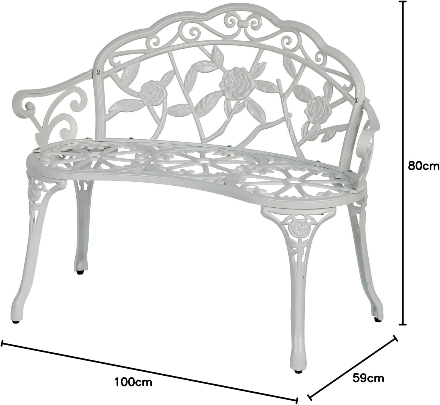 2 Seater Cast Iron Garden Bench Rose Design Patio Seat White