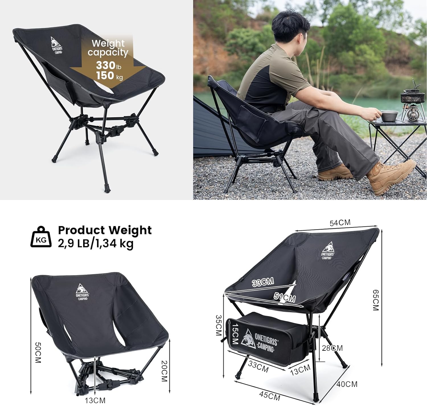 Ultralight Folding Camping Chair 150kg Portable Grey